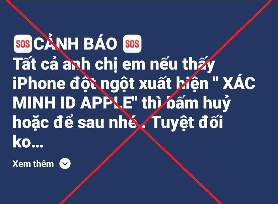 Cảnh báo thông tin chưa được kiểm chứng đối với nội dung thông báo "Xác minh ID Apple"