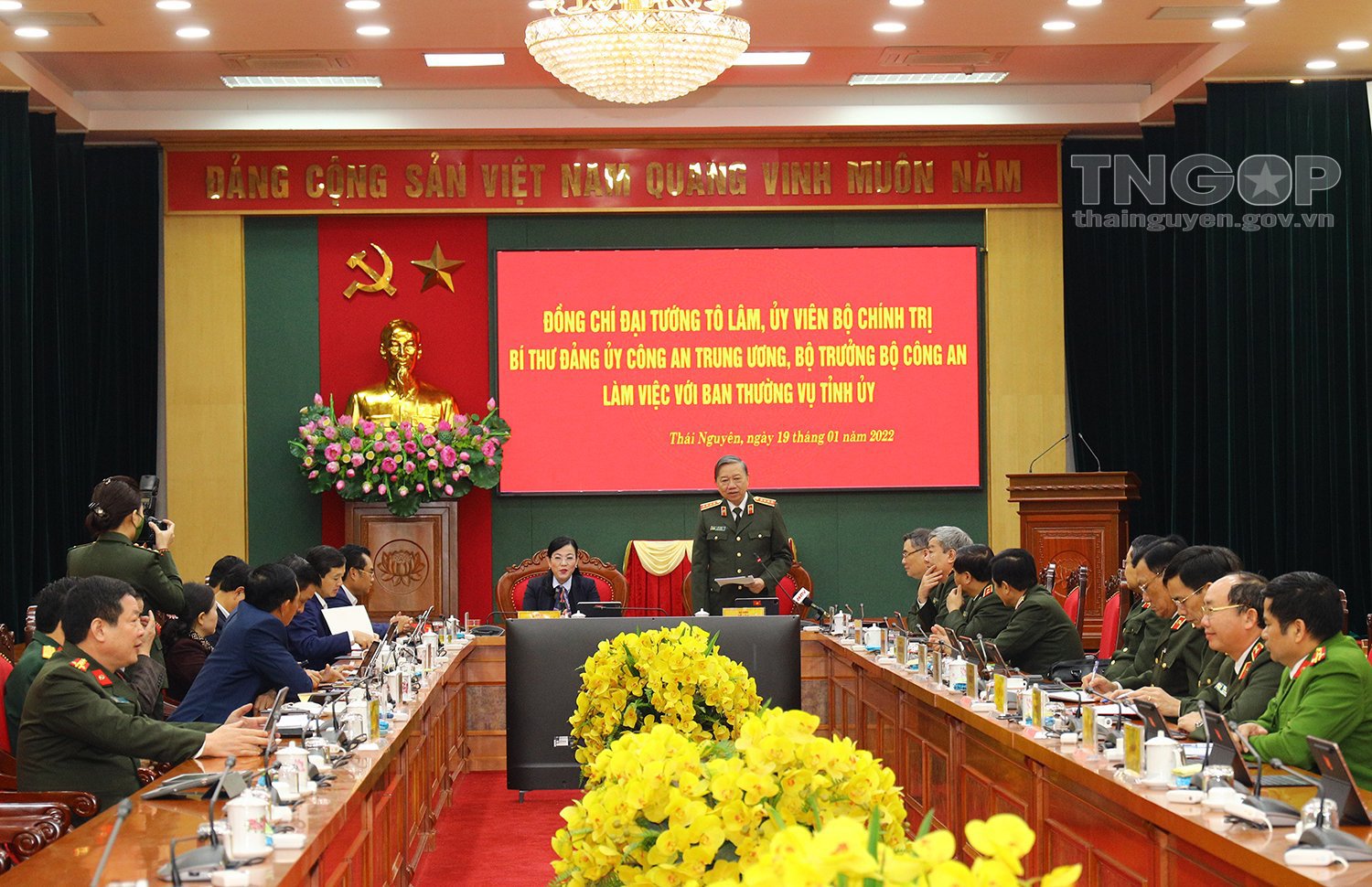 Đại tướng Tô Lâm, Ủy viên bộ chính trị, Bộ trưởng Bộ Công an làm việc với Tỉnh ủy Thái Nguyên ngày 19/01/2022